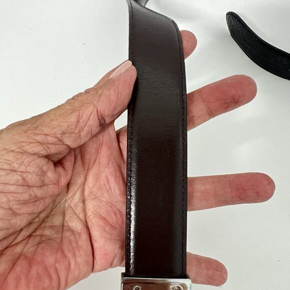 Lauren Ralph Lauren Croc Embossed Leather Belt L-32 Women Black Brown Reversible - Picture 5 of 9